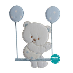 Iron-on Patch - Teddy Bear with a Light Blue Balloons